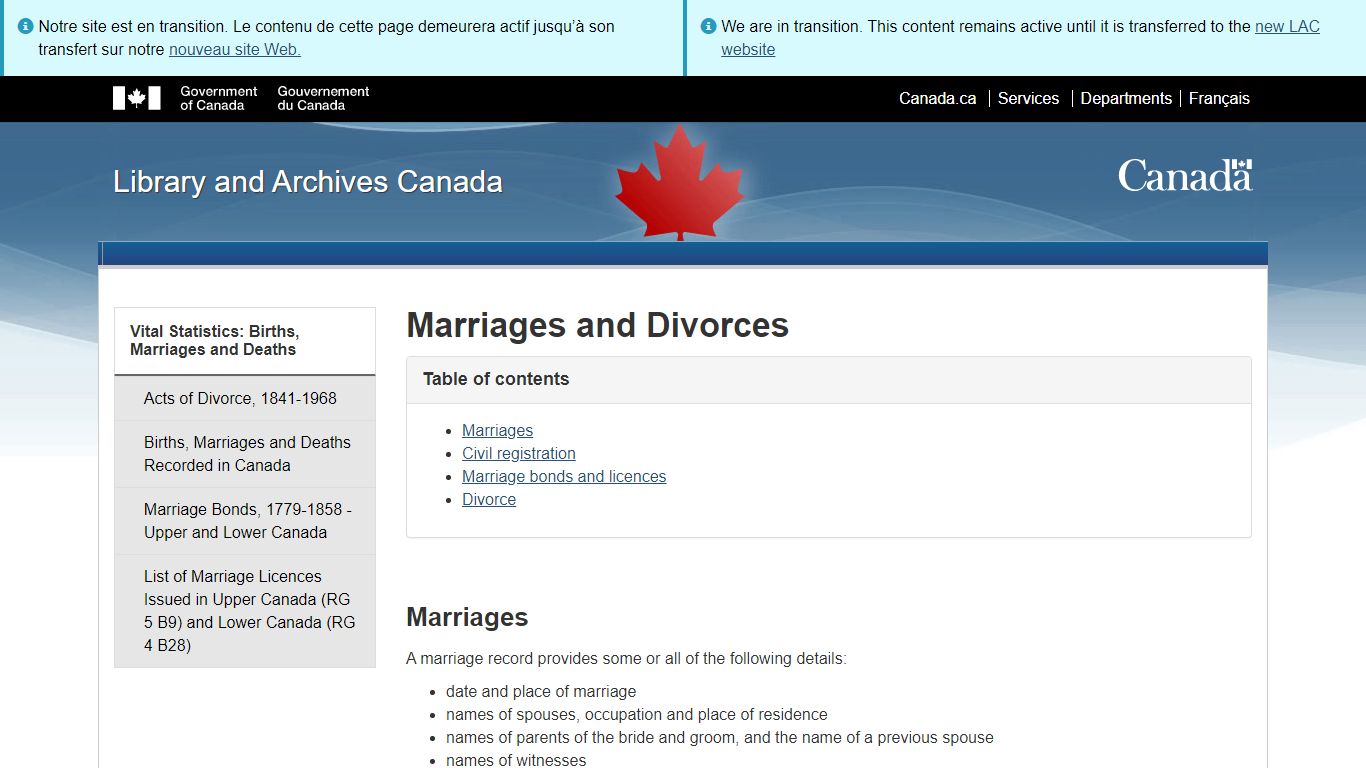 Marriages and Divorces - Library and Archives Canada